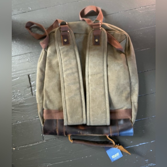 R&R Leather green canvas/brown leather backpack main image 5